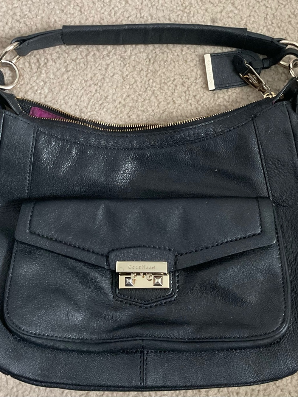 Cole Haan Black Leather Shoulder Bag with Gold Hardware